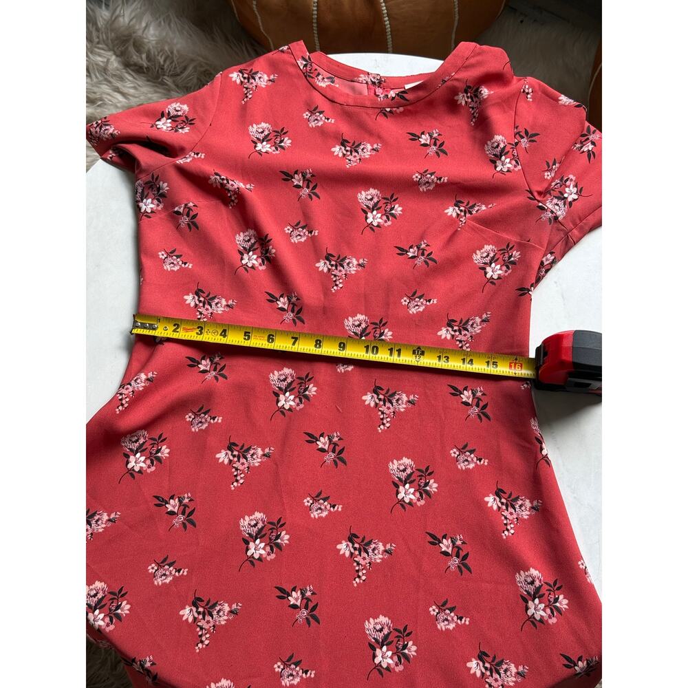 LOFT Womens 10P Petite Red Floral Fit Flare Dress Long Sleeve Career Casual - Picture 9 of 9